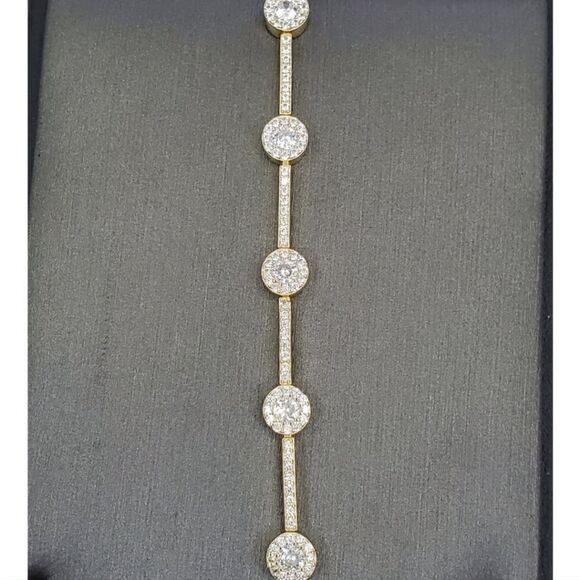 ROUND CLEAR SILVER CZ BAR LINK BRACELET - Picture 1 of 3